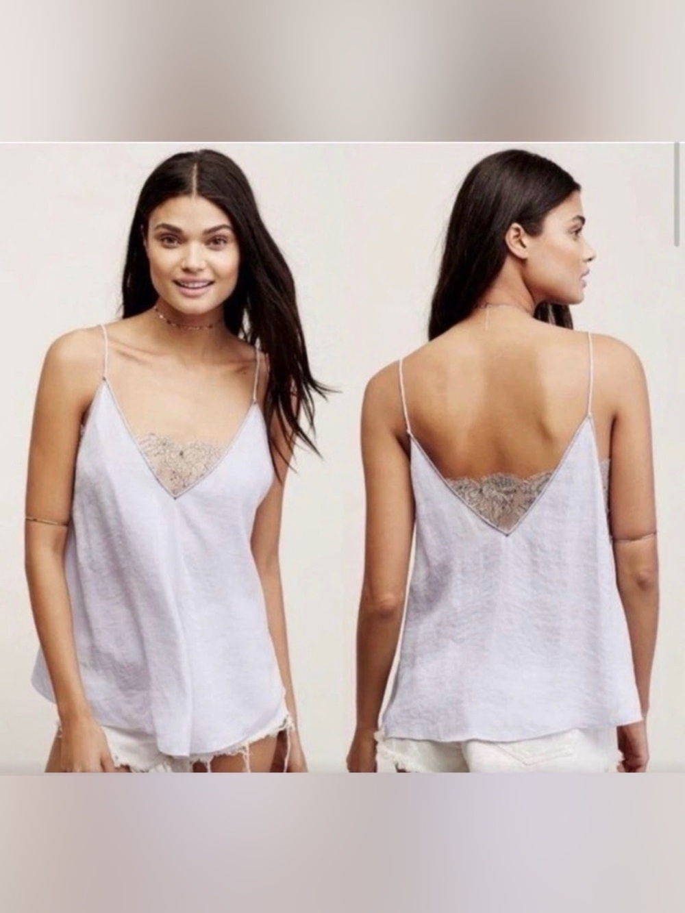 NWT Lace-Trim V-Neck Camisole Tank Top - Light Lavender/gray
